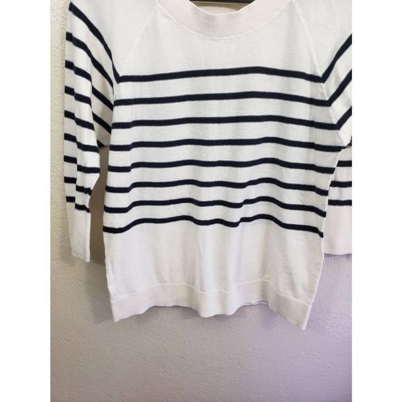 Loft Cotton White Black Crewneck Sweater size S - Picture 7 of 10